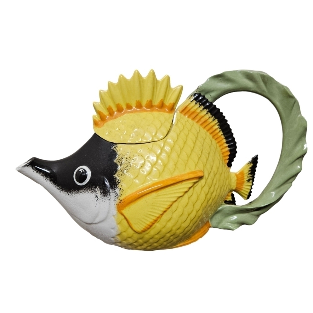 Vintage Yellow Longfish Butterfly Fish Teapot